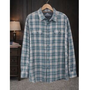 Croft & Barrow Vented Quick Dry Shirt Blue Plaid Long Sleeves Button Up Size XL
